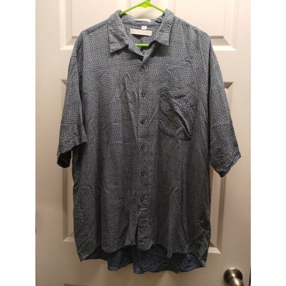 Vintage Geoffrey Beene Mens XL Blue Geometric Print Short Sleeve Button Up Shirt - Picture 1 of 5